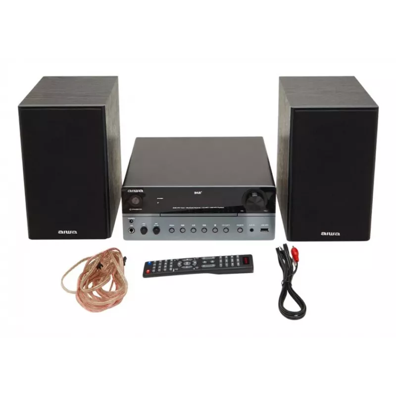 Micro-sistema de áudio doméstico Aiwa MSBTU-700DAB — 25 W RMS, DAB+/FM, Bluetooth 10 m, gaveta para CD, visor LED, preto/azul ártico