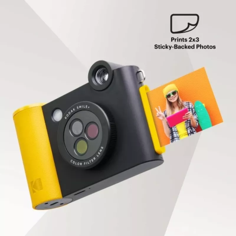 Máquina fotográfica instantânea Kodak SMILE+ 2x3 preta — máquina fotográfica instantânea portátil com impressões 2×3