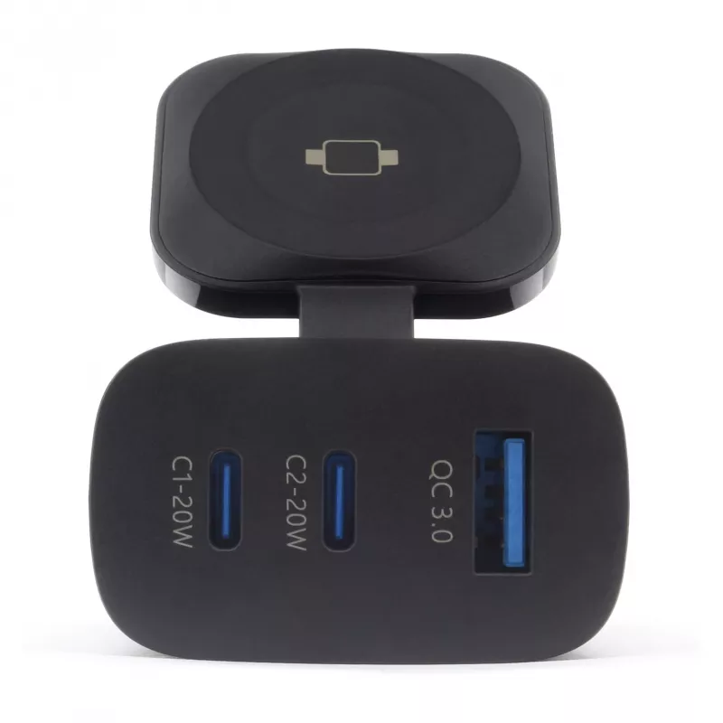 Carregador móvel RealPower 450476 Powerbank, smartwatch, tablet Preto AC Carregamento sem fios Carregamento rápido Interior