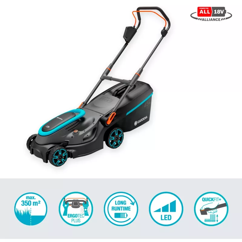 Corta-relvas a bateria PowerMax 37/36V P4A Ready-To-Use Set, 36 Volt (2x18V) (preto/cinzento, 2x bateria de iões de lítio 4,0Ah, POWER FOR ALL ALLIANCE)