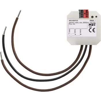 MDT AKU-02UP.03 atuador universal, de 2 canais, montagem embutida, 10 A, 230 VAC, 14 µF, 2 EVG