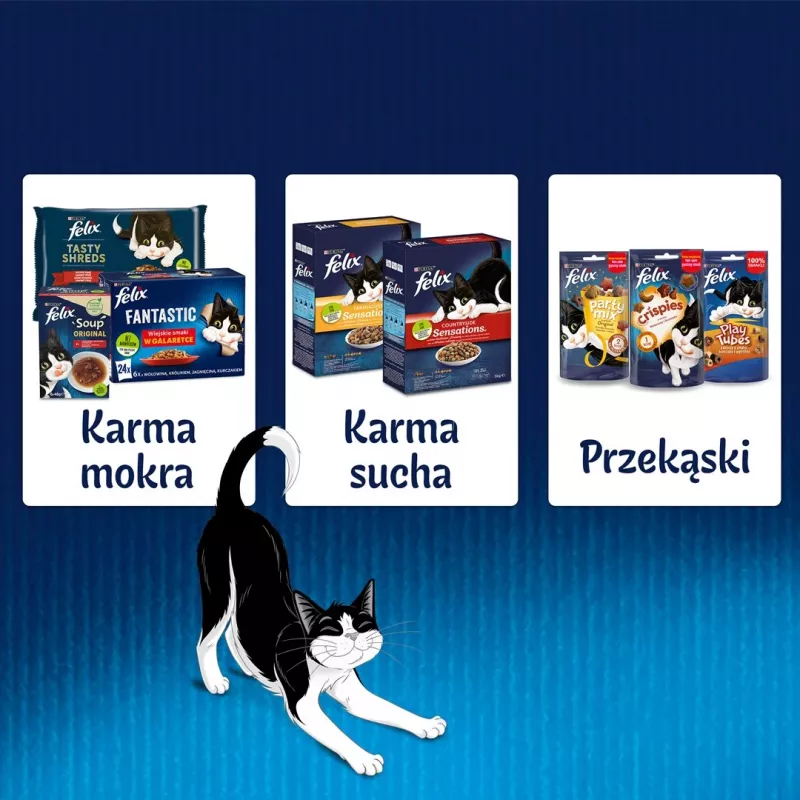 Comida húmida para gatos Felix Sensations Country Flavors em geleia multipack 24×85 g — comida húmida, 24 sacos individuais, 85 g cada, humidade 82%
