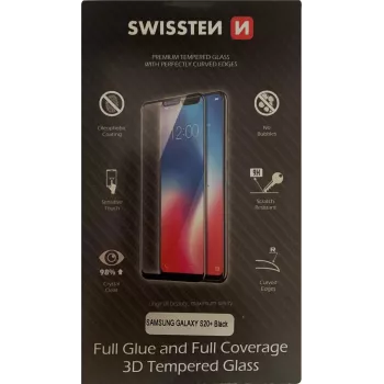 Película de vidro temperado SWISSTEN para Samsung Galaxy S20+ — colagem total 3D, ultra resistente, preto