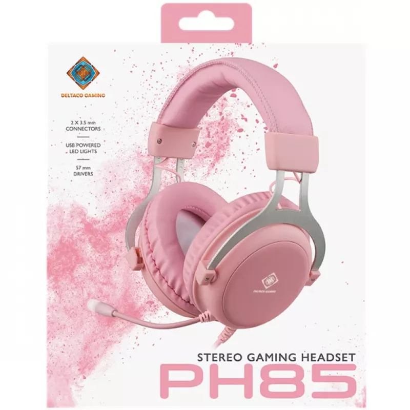 Deltaco GAM-030-P auscultadores e headset com fios headband gaming USB Type-A rosa (GAM-030-P)