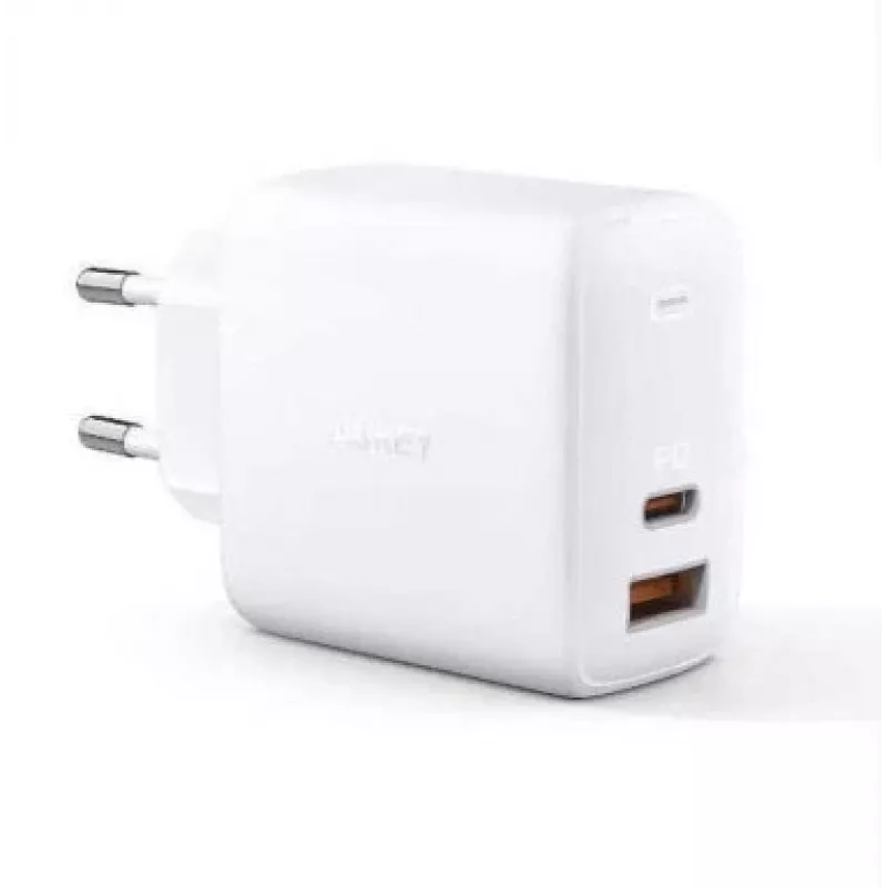 Carregador de parede Aukey PA-B3 branco GaN 65W USB-C / USB-A carregador rápido