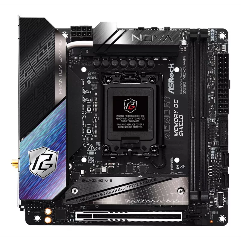 Motherboard ASRock Phantom Gaming Z890I Nova WiFi — Intel Z890, LGA 1851, Mini-ITX, DDR5, 2x M.2, Wi‑Fi 6E/7, LAN 5Gb, Thunderbolt
