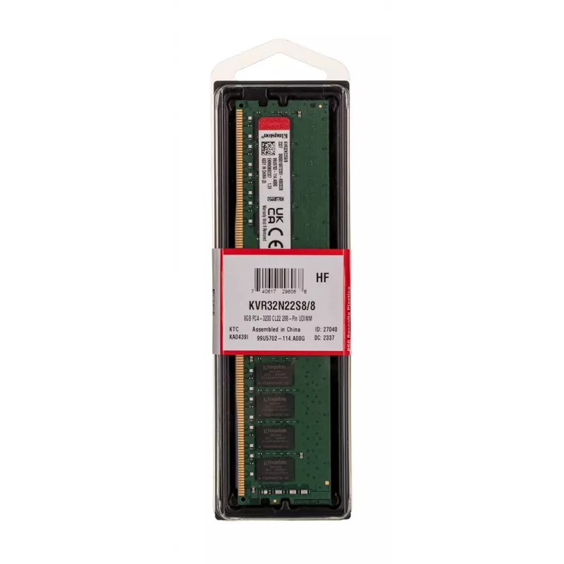 Kingston KVR32N22S8/8 | 8 GB | DDR4 | 3200 MHz | PC/servidor | Registered No | ECC No