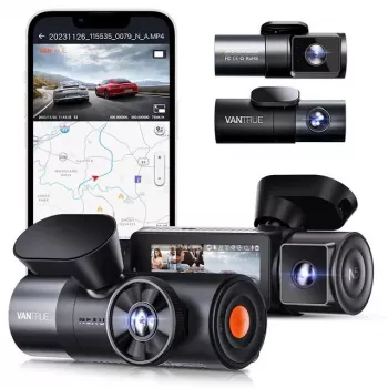 Gravador de vídeo para automóvel VANTRUE N5 Nexus 5 — dashcam de 4 canais, câmara principal 2592×1944, 160° frente/interior, GPS, Wi-Fi, ecrã IPS, MicroSD até 512 GB
