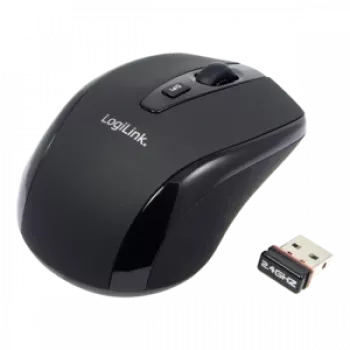 Rato LogiLink ótico sem fios 2,4 GHz mini - rato - ótico - 3 botões - sem fios - 2,4 GHz - recetor sem fios (USB) - preto (ID0031)