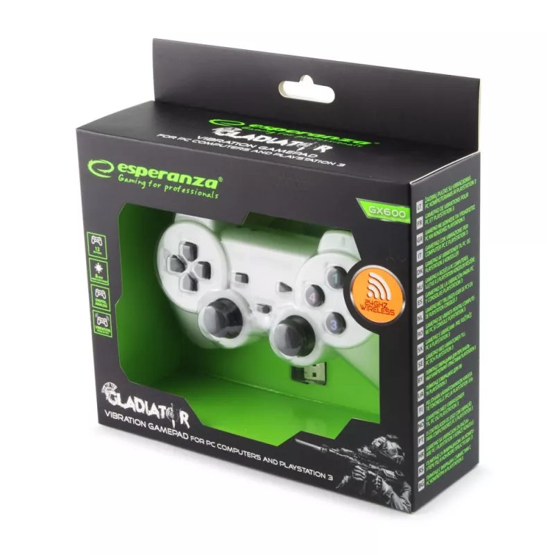 Comando de jogos Esperanza EGG108W preto, branco RF gamepad analógico / digital PC, Playstation 3