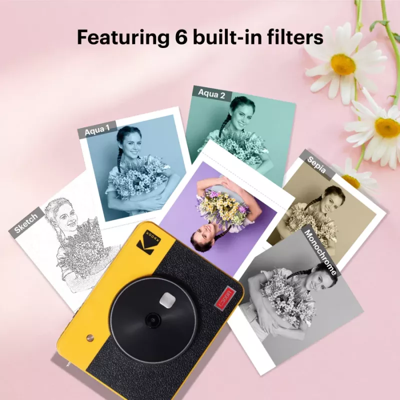 Máquina fotográfica instantânea Kodak Mini Shot 3 Retro C300R amarela — impressão instantânea, design compacto