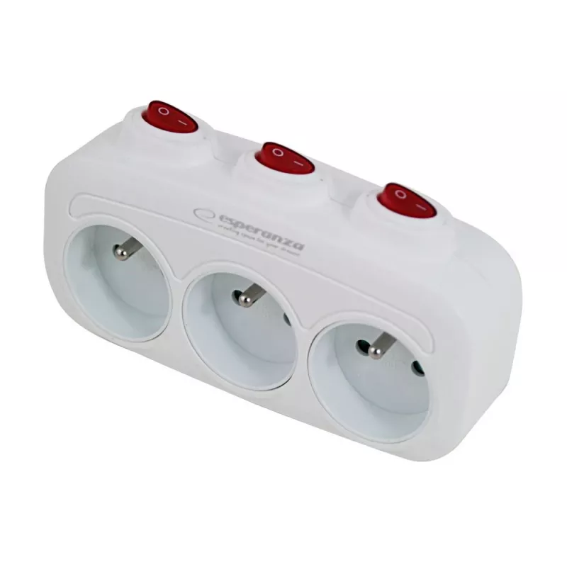Esperanza ELK307W repartidor elétrico, 3 tomadas com interruptor, branco
