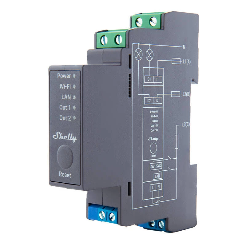 Interruptor de relé Shelly Pro 2 para calha DIN WiFi/LAN/Bluetooth