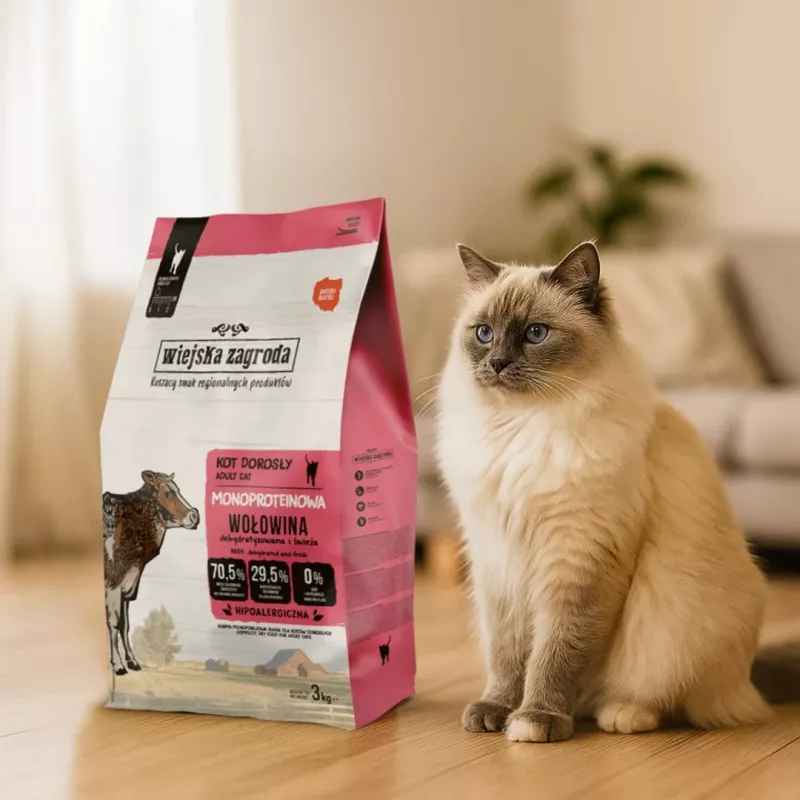 WIEJSKA ZAGRODA Monoproteico Bovino – ração seca para gatos – 3 kg