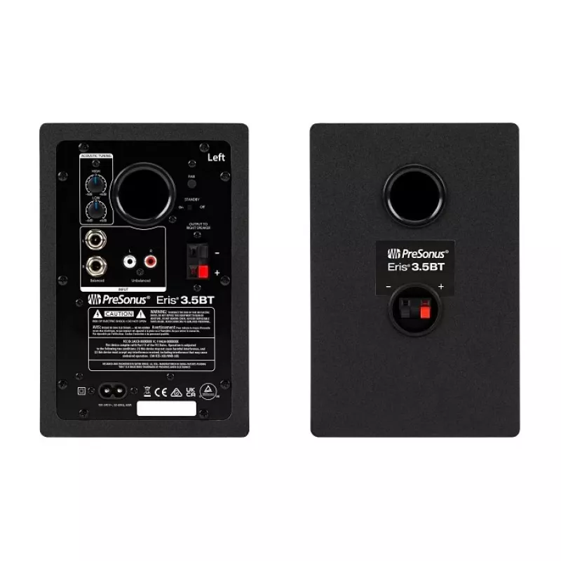 Monitores de estúdio ativos PreSonus Eris 3.5 BT 2nd Gen — 2×25W RMS, 80–20.000 Hz, Bluetooth 5.0, entradas RCA/TRS, auscultadores de 3,5 mm