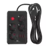 Extensão elétrica MACLEAN MCE393 B — 4 tomadas, 3×USB, 110–240 V, 2500 W, cabo de 3 m, preto