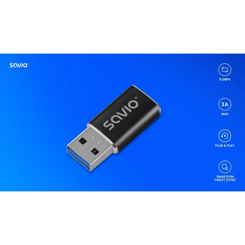 Adaptador de cabo de vídeo Savio AK-81 USB Type-C USB Type-A preto