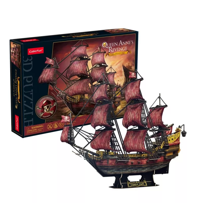 Puzzle 3D cubicfun Queen Anne's Revenge Anniversary Version – modelo 306-T4040H, navio de coleção para montar