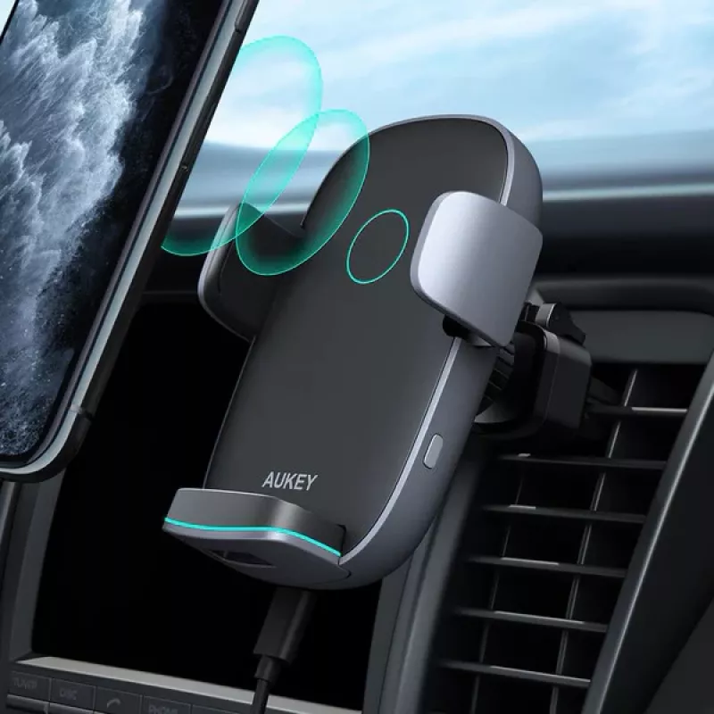 Suporte de carregamento sem fios para automóvel Aukey HD-C52 — suporte de automóvel compatível com Qi com ângulo ajustável e função de carregamento sem fios