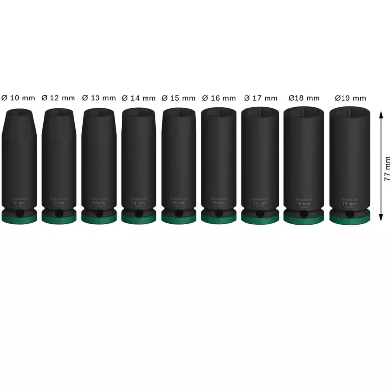 Conjunto de chaves de caixa Bosch PRO 1/2 polegadas 9 peças, chaves de caixa profundas pretas