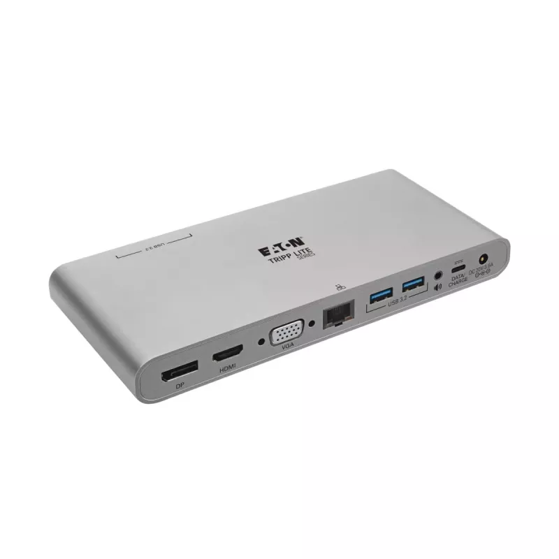 Eaton Tripp Lite Dock USB-C, Triple Display - 4K HDMI/DisplayPort, VGA, USB 3.2 Gen 1, Hub USB-A/USB-C, GbE, carregamento PD 100W, Cabos de alimentação internacionais - Docking station - USB-C