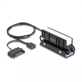 Dissipador de calor DELOCK 18460 para M.2 SSD 2280 — alumínio/cobre, RGB 5V, preto