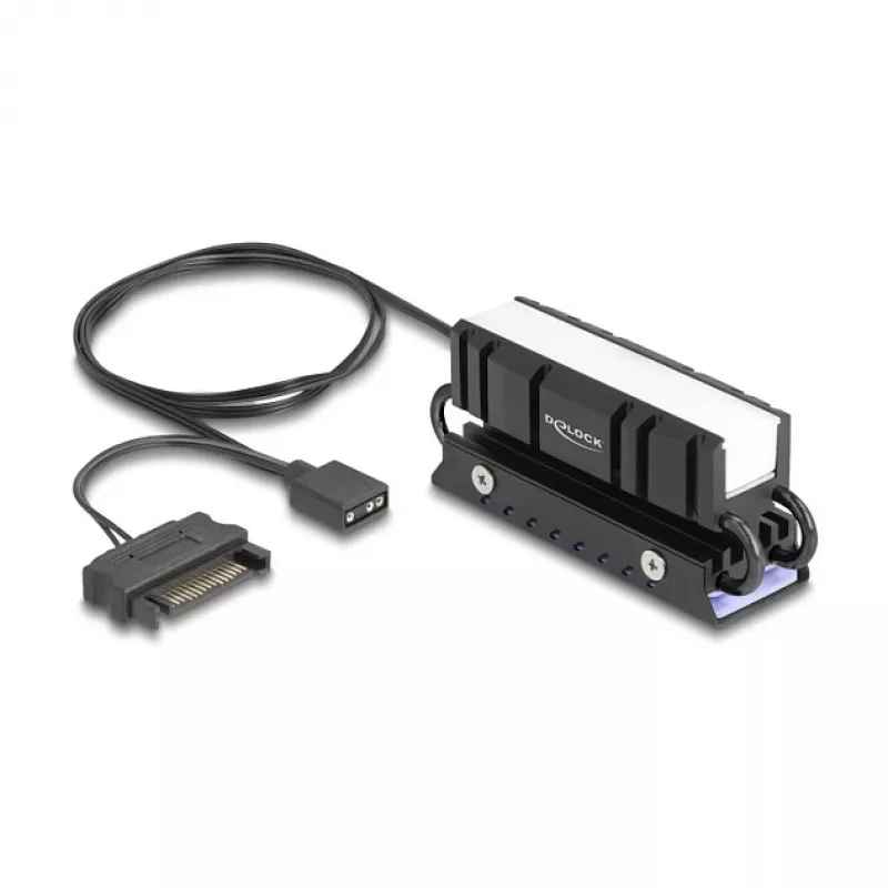 Dissipador de calor DELOCK 18460 para M.2 SSD 2280 — alumínio/cobre, RGB 5V, preto
