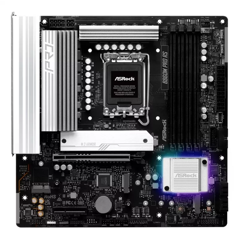 Placa-mãe ASROCK B860M Pro RS — Intel B860, LGA 1851, micro ATX, DDR5, 4× DIMM, 2.5Gb LAN, 1×PCIe5 x16