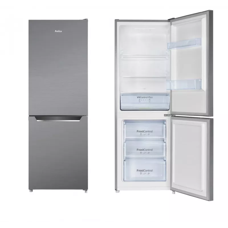 Amica FK2425.4UNTX(E) frigorífico combinado de instalação livre com congelador em baixo, 153 l frigorífico + 74 l congelador, FrostControl, classe energética E, prateado
