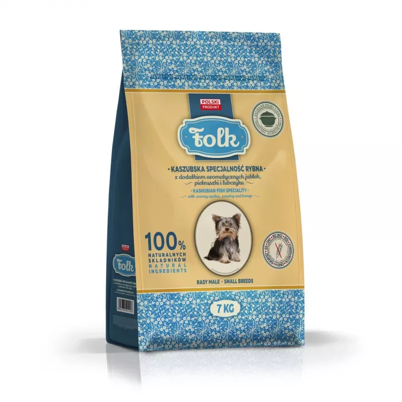 FOLK raças pequenas especialidade de peixe à moda da Cassúbia com maçãs, salsa e lovage - comida seca para cães - 7kg