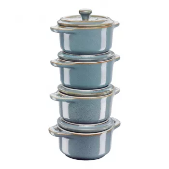 Mini Cocotte Staub redonda, 4 unid. - 200ml, turquesa antigo