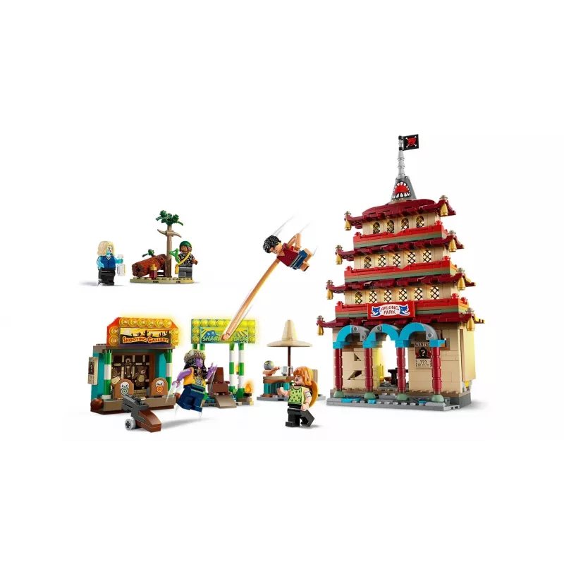 Conjunto LEGO One Piece Arlong Park 75638 – 926 peças, 5 minifiguras, recomendado a partir dos 9 anos, cenário detalhado