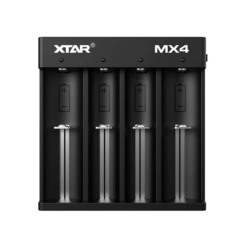 Carregador XTAR MX4 4 slots universal Li-Ion NiMH USB-C, preto, suporta 4 pilhas