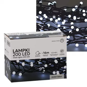 Fio de luzes LED Extralink 200 lâmpadas branco frio, diâmetro 3+ mm, comprimento 16 m