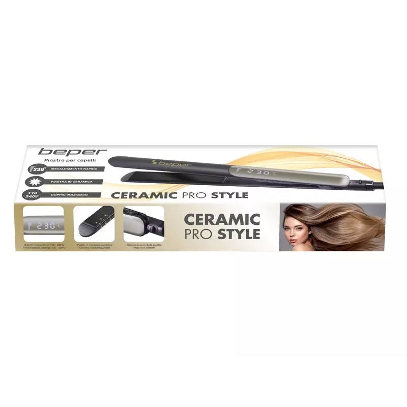 Beper P301PIS200 alisador de cabelo, placas cerâmicas, 130-230°C, 6 definições de temperatura, preto/cinzento
