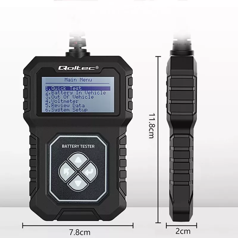 Testador de bateria digital Qoltec com LCD | Menu em polaco | 12V | AGM | GEL | STD | 30-220AH