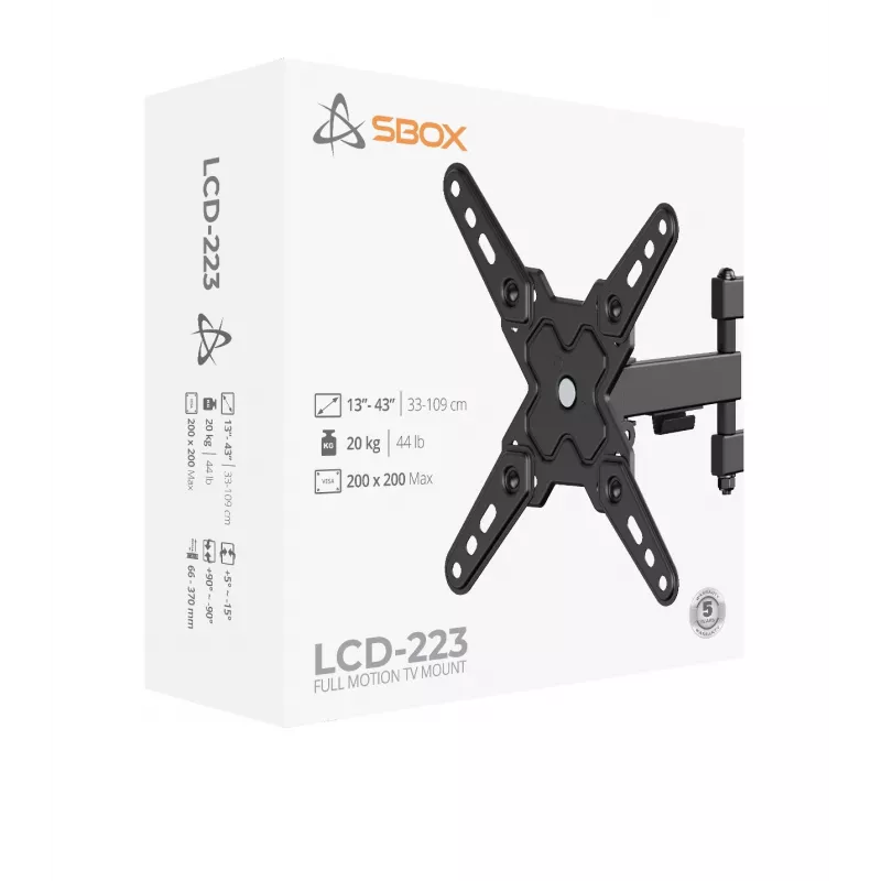 Suporte LCD SBOX LCD-223-2 para ecrãs de 13–43 polegadas, capacidade máx. 20 kg, VESA até 200x200