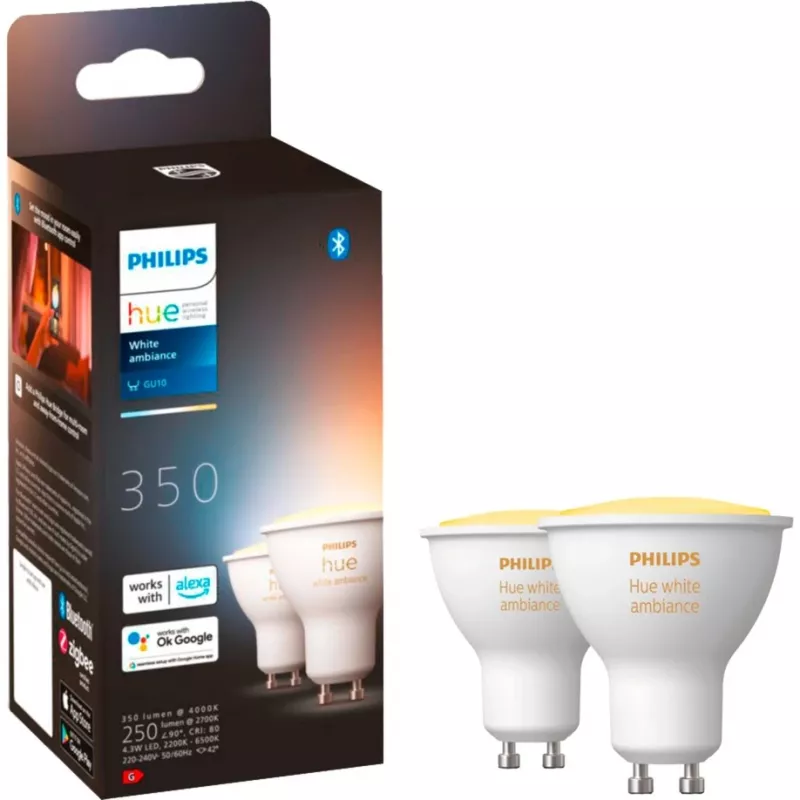 Lâmpadas LED GU10 pack duplo com Hue Bridge – Philips Hue White Ambiance, substitui 35W