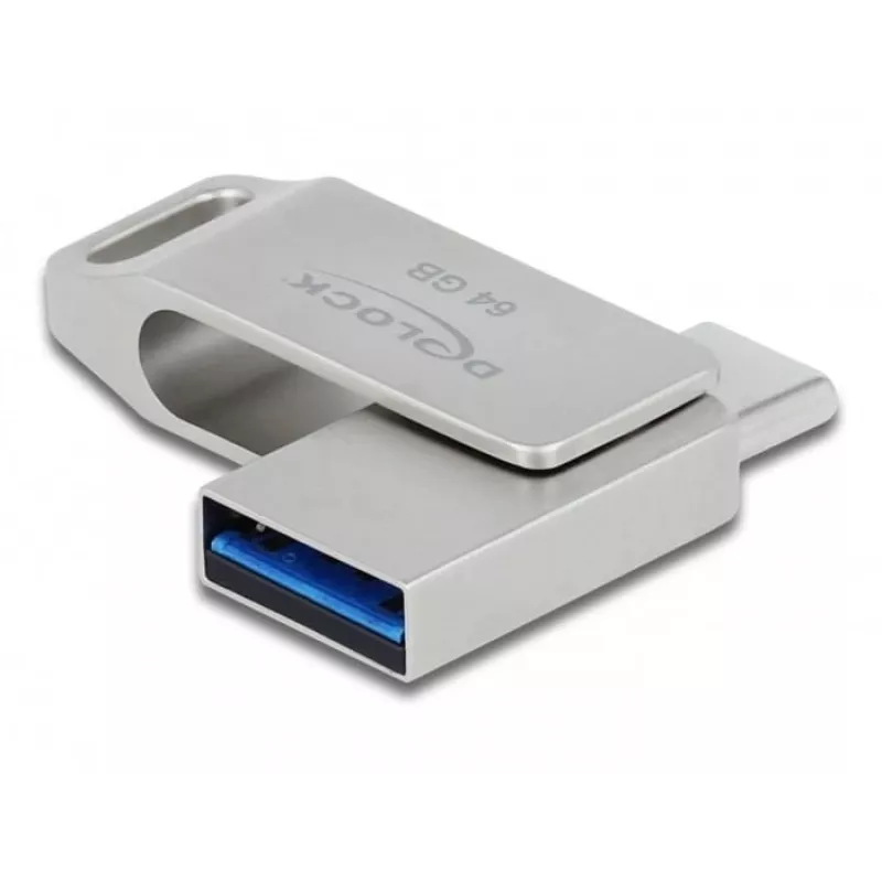 Pen USB DeLOCK 64 GB USB-C Type-A rotativa caixa metálica