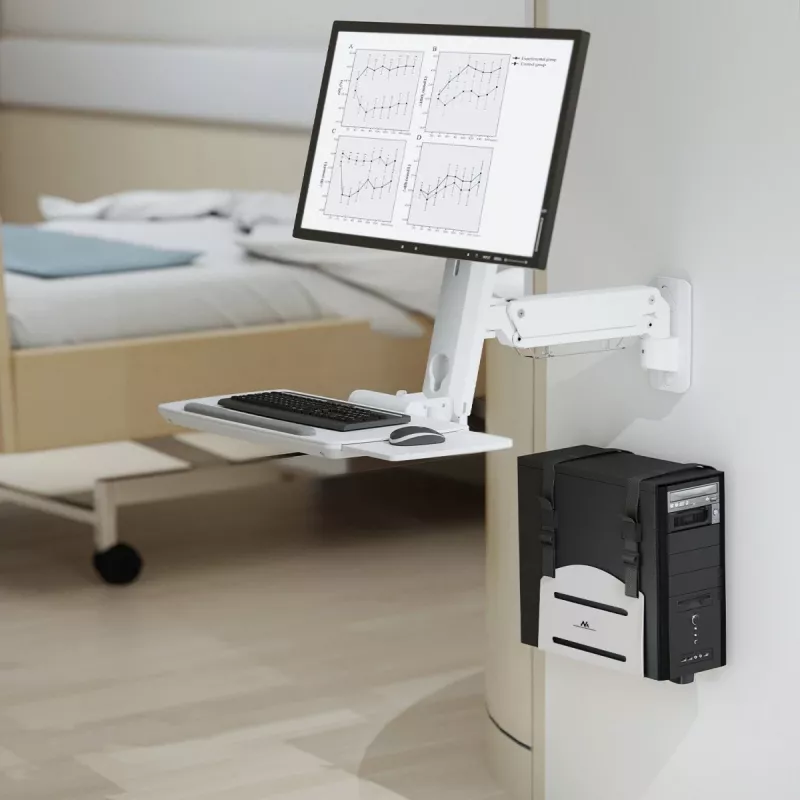 Suporte para CPU MACLEAN MC-116W, design ajustável em altura e orientável para montagem sob a secretária