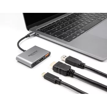 Adaptador de cabo de vídeo DeLOCK 61071 0,1 m USB Type-C USB Type-C USB Type-A HDMI cinzento
