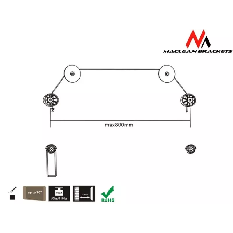 Maclean MC-557B suporte de parede ultrafino para TV, 37–70 polegadas, máx. 50 kg, VESA até 800x400