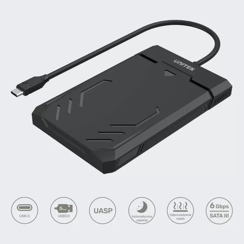 Unitek Y-3036A - Caixa para disco rígido DiskGuard Raiden 2.5 USB-C para SATA III 2,5