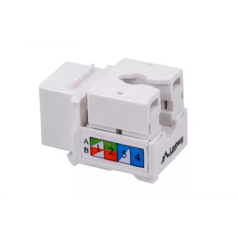 Módulo Keystone LANBERG KSU6-1090, Cat6 U/UTP plano, ficha RJ-45 para conector fêmea LSA, AWG 22/26, 14.5×16.1 mm, branco