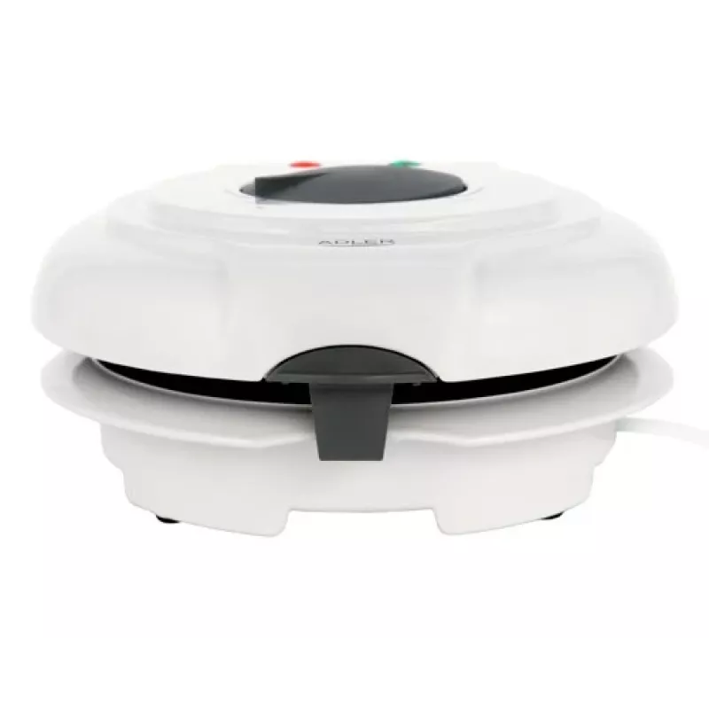 Máquina de waffles Adler AD 3038 – waffle redonda individual, 1500 W, termostato regulável, placas antiaderentes, cinzento/branco