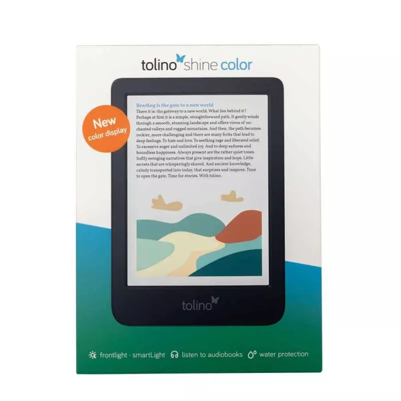 Leitor de e-books Tolino shine color, ecrã tátil, 16 GB, Wi-Fi, preto