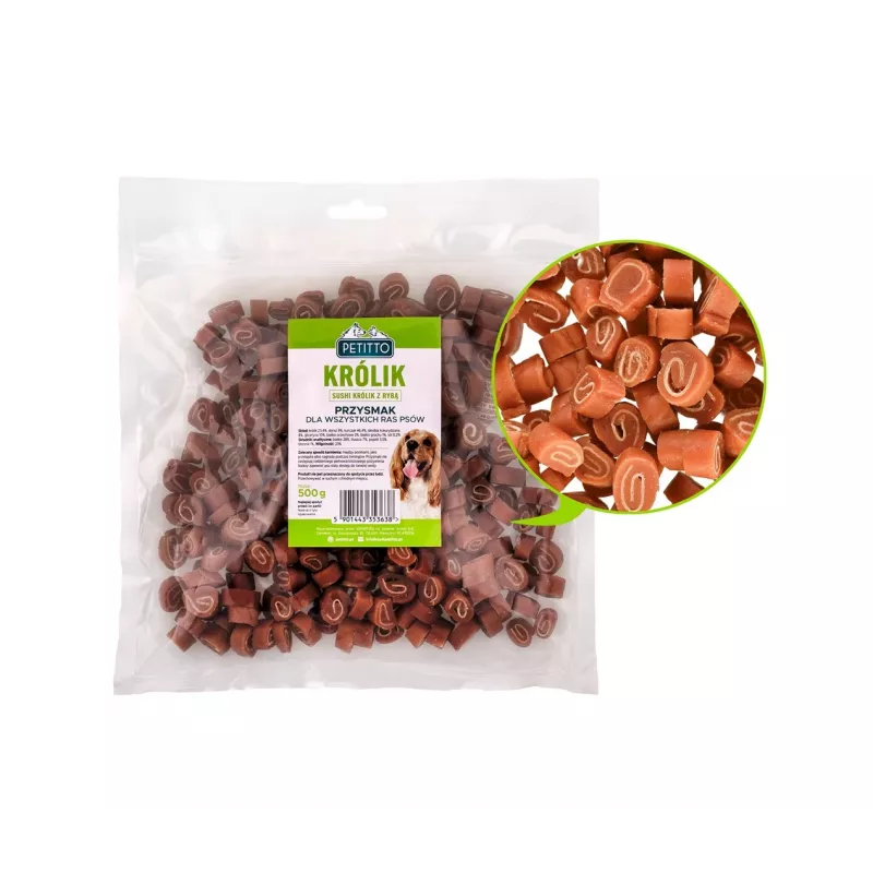 PETITTO Sushi de coelho com peixe snack para cães, 500 g