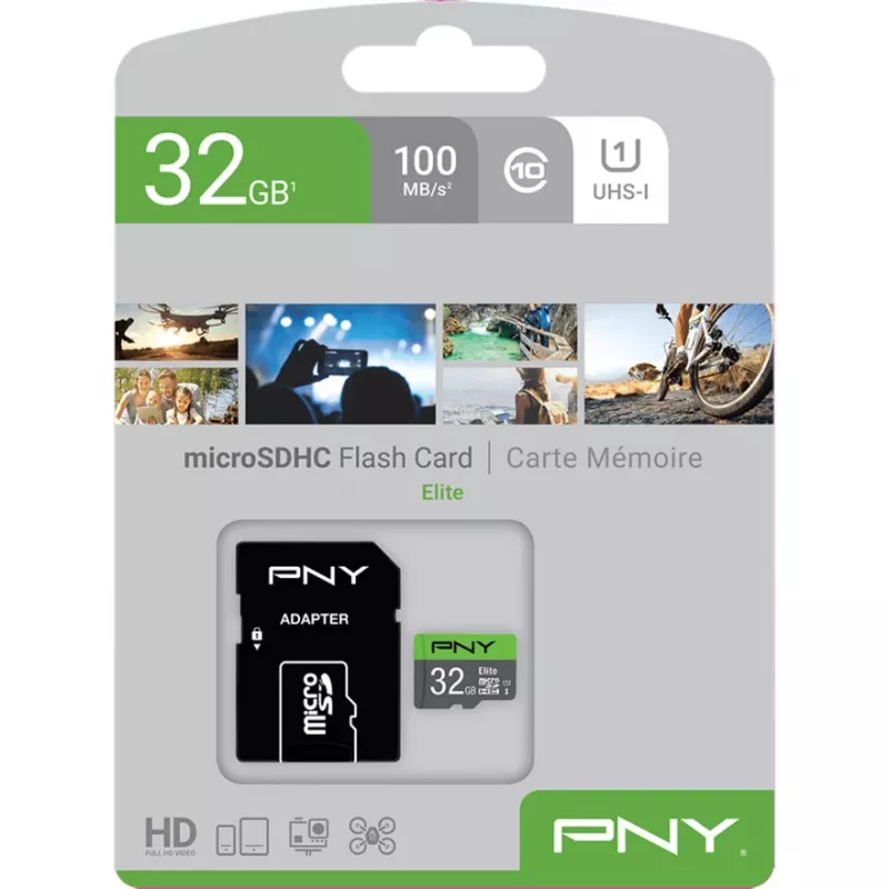 Cartão MicroSDHC PNY Elite 32 GB Class 10 UHS-I P-SDU32GU185GW-GE