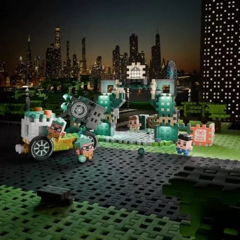Blocos de construção MARIOINEX Mini Waffle City Assalto ao Banco, 148 peças