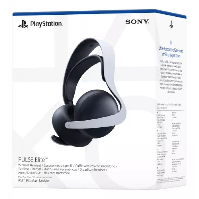 Headset Sony PULSE Elite com fios e sem fios arco de cabeça gaming Bluetooth base de carregamento preto, branco